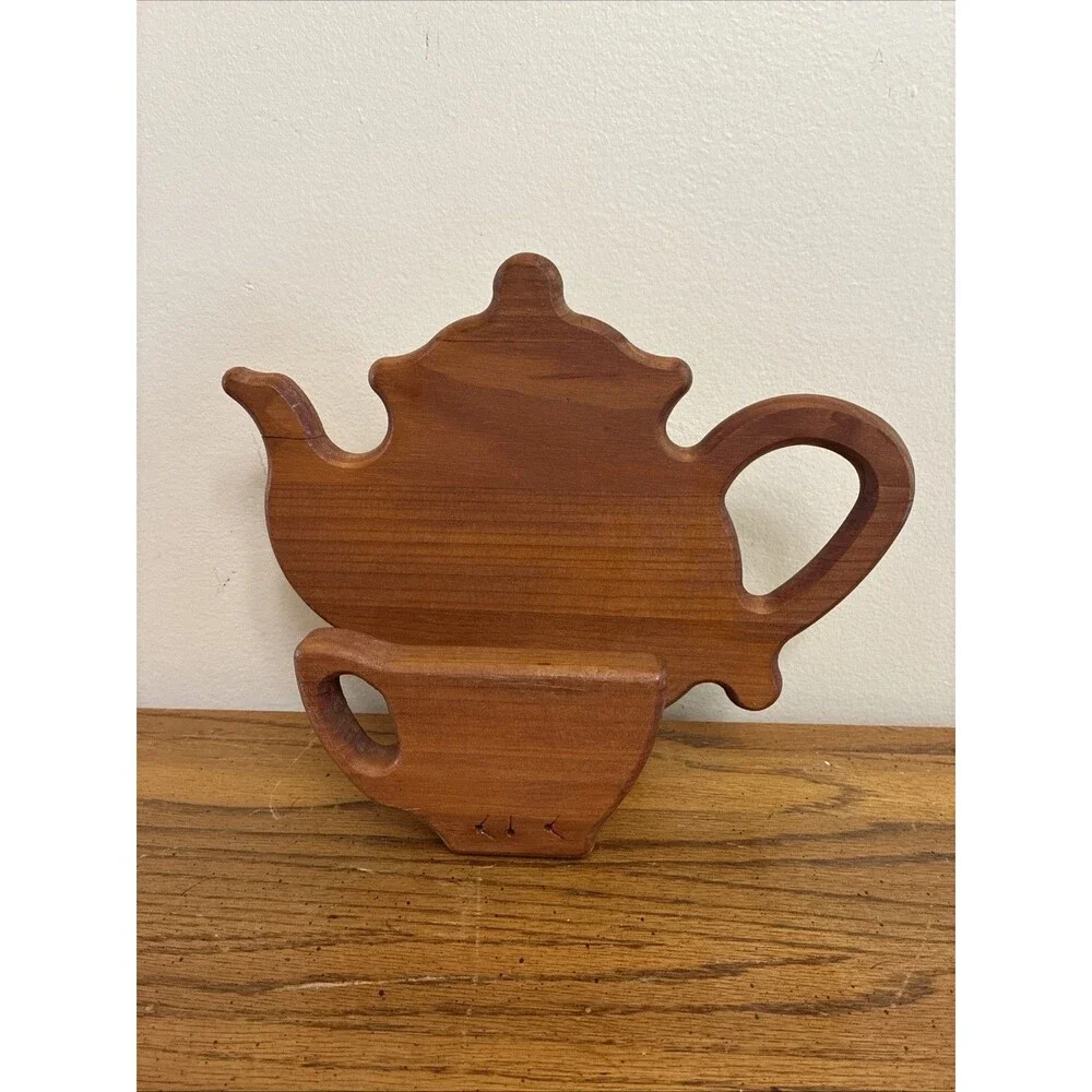 Wooden Teapot and Tea Cup Napkin Holder About 9” X 10”  Listing # 2